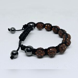 Shamballa-Style Pavé Crystal Bead Bracelet w/ Hematite Accents – Adjustable